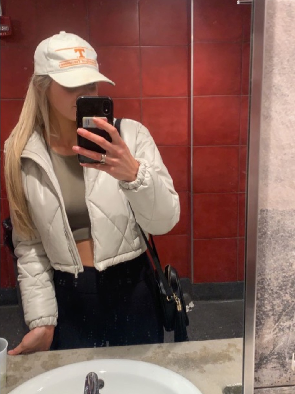 Garage Cropped Faux Leather Puffer Jacket - Beige